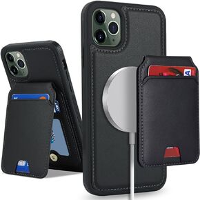 iPhone 11 Pro Max case with Credit Card Holder mag Safe, iPhone 11 Pro Max Phone Leather Case Wallet for Women Compatible mag Safe Wallet Detachable 2-in-1 for Men-Black