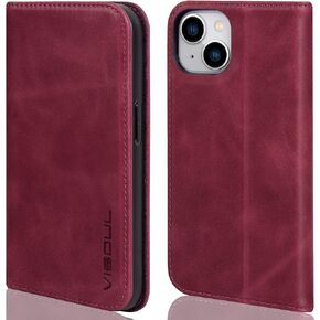حافظة VISOUL قابلة للطي لهاتف iPhone 14، حافظة جلدية أصلية مغناطيسية مع حامل بطاقات ومسند RFID للنساء والرجال، حافظة فوليو متوافقة مع iPhone 14 (6.1 بوصة) (أزرق بحيرة)
