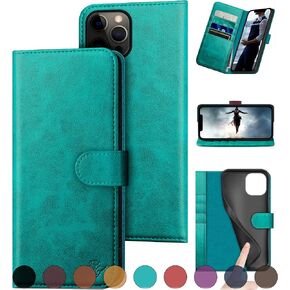 for iPhone 12/12 Pro 6.1" Genuine Leather Wallet case 【RFID Blocking】【4 Credit Card Holder】【Real Leather】 Flip Folio Book Phone case Protective Cover Women Men for Apple 12 case Black