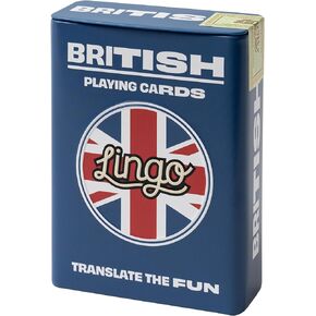 Lingo British Slang Playing Cards in Wayfarer Tin Box | Travel Flashcards | Learn British Vocabulary in A Fun & Easy Way | 52 Essential Translations