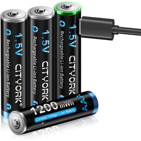 4 Pack USB-C AAA 1200mWh Lithium Rechargeable Battery, 1.5V Constant Output and Fast Charging (Included 4 in 1 Type-C Charging Cable)
