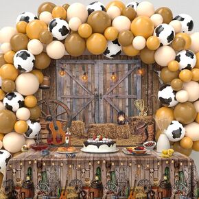 142Pcs Western Cowboy Party Decorations Cowboy Party Supplies, 140Pc Cowboy Balloons 1Pc Cowboy Backdrop 1Pc Cowboy Tablecloth for Western Theme Birthday Party Baby Shower