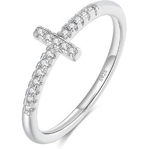 Cross Ring for Women Men 14k Gold Plated 925 Stering Silver Cubic Zirconia Christian Rings Stackable Fashion Band Rings