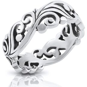 Mimi Sterling Silver Filigree Vine Leaf Leaves Band Ring Size 6, 7, 8, 9, 10