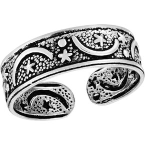 AeraVida Galactic Sun Moon Stars .925 Sterling Silver Toe or Pinky Ring | Moon Stars Toe Rings for Women | Toe Rings for Women Sterling Silver | Sterling Pinky Ring for Women