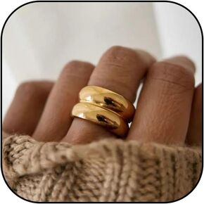 Chunky Gold Rings for Women Trendy Statement Thin Gold Rings Solid Dome Ring Minimalist Stackable Band Rings