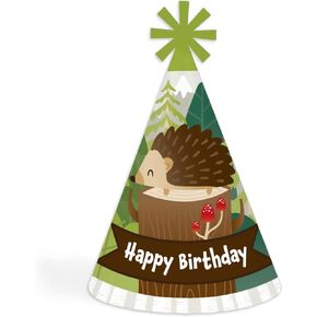 Big Dot of Happiness Forest Hedgehogs - Cone Happy Birthday Party Hats for Kids and Adults - Set of 8 (Standard Size)