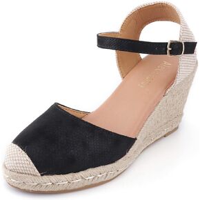 Alexis Leroy Women's Closed Toe Buckle Strap Slingback Espadrilles Wedge Sandals