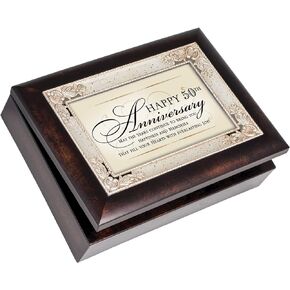 Cottage Garden Happy 50th Anniversary Burlwood Jewelry Music Box Plays Wind Beneath My Wings