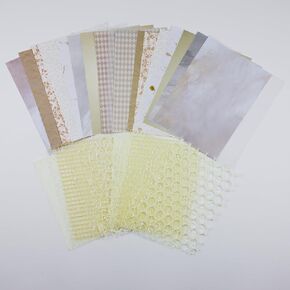 30Pcs Assorted Scrapbook Paper Supplies, Mixed Decorative Paper and Mesh Fabric Craft Accesorries, Textured Paper for Scrapbooking Junk Journal Journaling DIY Card Making(15 Designs, Beige)