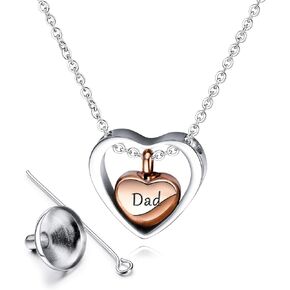 YOUFENG Love Heart Cremation Jewelry 14K Rose Gold Plated Urn Necklaces for Ashes Memorial Urn Locket Stainless Steel Keepsake Jewelry