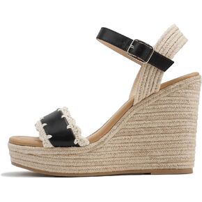 Soda “Virtual" ~ Women Square Toe Woven Single Band Espadrille Wedge Sandal with Adjustable Ankle Strap