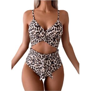 SOLY HUX Women's Leopard Print One Piece Swimsuit Criss Cross Wrap Tie Front Cut Out Bathing Suit