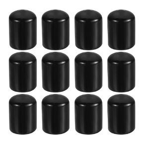 PATIKIL 5/8" ID Round Rubber End Caps, 12 Pcs Rubber Bolt Covers Caps PVC Rubber Screw Covers Flexible Screw Thread Protector Caps for Metal Tube Rod Bolt, Black