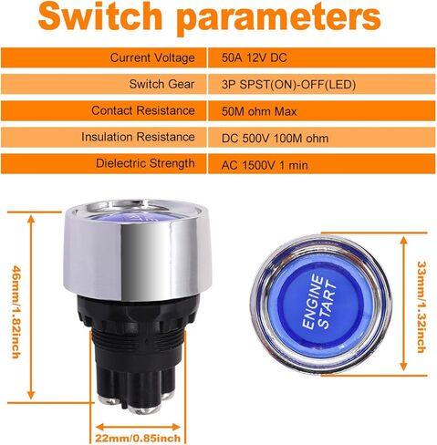 weideer 12V Push Button Starter Switch Engine Start Ignition Switch Momentary Blue Led 12 Volt 50A Button Start Switch for Marine Vehicle Racing Car Truck RV K-M042-BU-DZ in Saudi Arabia