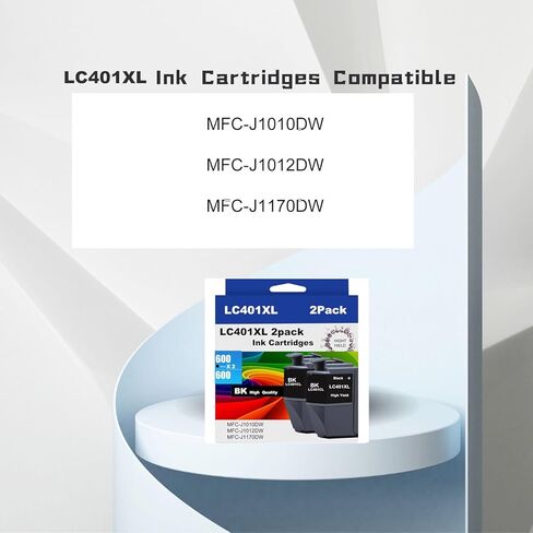 خراطيش حبر LC401XL لطابعة Brother متوافقة مع خراطيش حبر Brother LC401 لطابعة Brother MFC-J1010DW MFC-J1012DW MFC-J1170DW 2 حزمة XL (2 أسود) in Kuwait