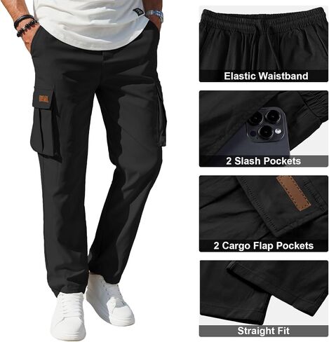 Men's Casual Cargo Sweatpants Waist Drawstring Joggers Hiking Tactical Pants for Men with Pockets in Saudi Arabia