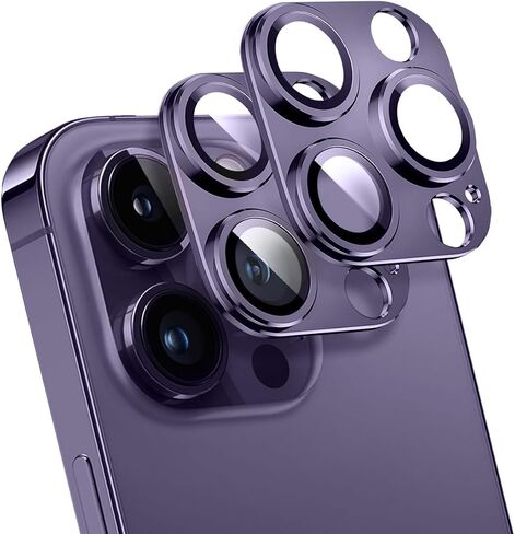 T Tersely (2 Pack) Designed for iPhone 14 Pro/iPhone 14 Pro Max Camera Lens Protector,Alloy Metal Camera protector with Tempered Glass Screen Protector Accessories,Scratch Resistant,Easy to Install (Black) in Saudi Arabia
