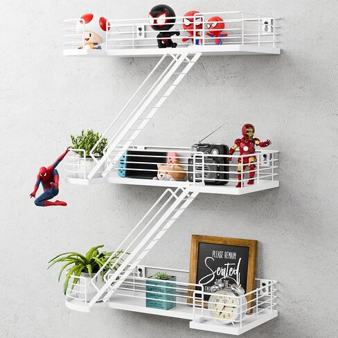 15 Inch Fire Escape Wall Shelf - Black Metal Decorative Shelves, Eye-Catching Figurine Display Shelf Wall Mounted, Unique Ladder Home Décor for Knick Knack, Action Figure, Bedroom, Bathroom in Saudi Arabia