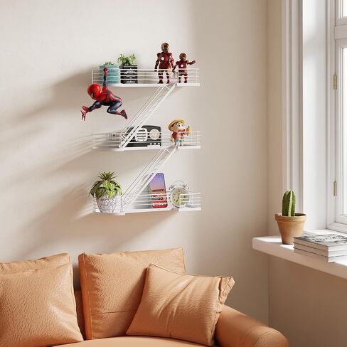 15 Inch Fire Escape Wall Shelf - Black Metal Decorative Shelves, Eye-Catching Figurine Display Shelf Wall Mounted, Unique Ladder Home Décor for Knick Knack, Action Figure, Bedroom, Bathroom in Saudi Arabia