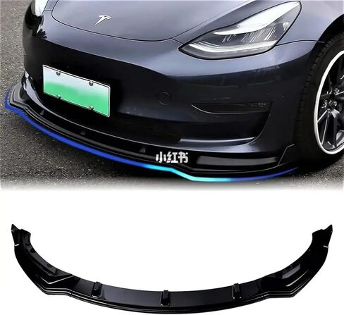 MUCO 3pcs Front Bumper Lip Spoiler Kit Compatible with 2017 2018 2019 2020 2021 2022 Tesla Model 3 Carbon Fiber Look Valance Fascia Cover Guard Protection Conversion in Saudi Arabia