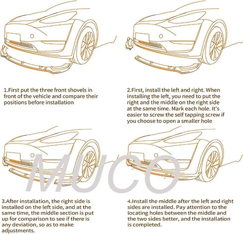MUCO 3pcs Front Bumper Lip Spoiler Kit Compatible with 2017 2018 2019 2020 2021 2022 Tesla Model 3 Carbon Fiber Look Valance Fascia Cover Guard Protection Conversion in Saudi Arabia