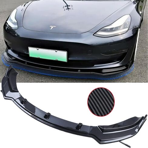 MUCO 3pcs Front Bumper Lip Spoiler Kit Compatible with 2017 2018 2019 2020 2021 2022 Tesla Model 3 Carbon Fiber Look Valance Fascia Cover Guard Protection Conversion in Saudi Arabia