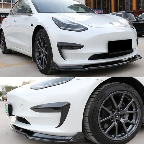 MUCO 3pcs Front Bumper Lip Spoiler Kit Compatible with 2017 2018 2019 2020 2021 2022 Tesla Model 3 Carbon Fiber Look Valance Fascia Cover Guard Protection Conversion in Saudi Arabia