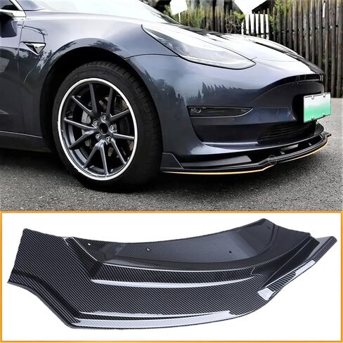 MUCO 3pcs Front Bumper Lip Spoiler Kit Compatible with 2017 2018 2019 2020 2021 2022 Tesla Model 3 Carbon Fiber Look Valance Fascia Cover Guard Protection Conversion in Saudi Arabia