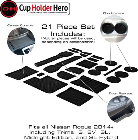 CupHolderHero fits Nissan Rogue Accessories 2014-2020 Premium Custom Interior Non-Slip Anti Dust Cup Holder Inserts, Center Console Liner Mats, Door Pocket Liners 21pc Set (Blue Trim) in Saudi Arabia