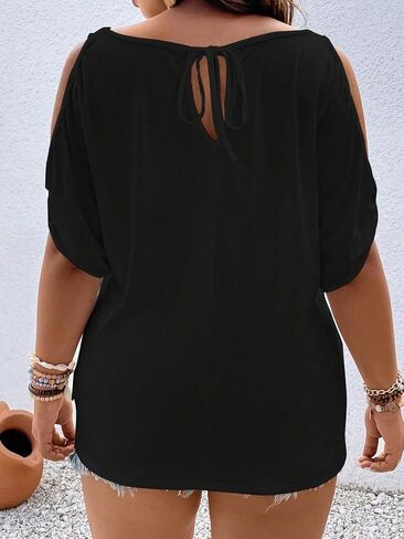 SOLY HUX Women's Plus Size Cold Shoulder T Shirt Scoop Neck Loose Summer Casual Tee Tops in Saudi Arabia