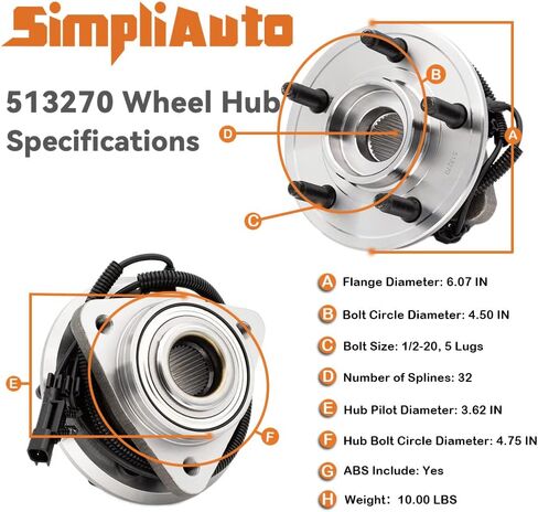 Wheel Hub New Direct Replacement Jeep Liberty 2008-2012 / Dodge Nitro 2007-2011 Front Bearing Hub [513270-x2] in Saudi Arabia
