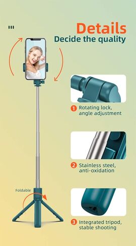 Selfie Stick, 51 inch Extendable and Portable Stable Selfie Stick Tripod with Wireless Remote Shutter Compatible with iPhone Android Smartphone for Video Recording, Photo in Saudi Arabia