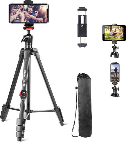 حامل ثلاثي للهاتف الخلوي، حامل ثلاثي من الألومنيوم لعصا سيلفي للسفر مقاس 54 بوصة لهواتف iPhone وAndroid والكاميرا مع مصراع، وحامل للكمبيوتر اللوحي للهاتف المحمول، ورأس كروي وحقيبة حمل in Kuwait