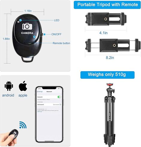 حامل ثلاثي للهاتف الخلوي، حامل ثلاثي من الألومنيوم لعصا سيلفي للسفر مقاس 54 بوصة لهواتف iPhone وAndroid والكاميرا مع مصراع، وحامل للكمبيوتر اللوحي للهاتف المحمول، ورأس كروي وحقيبة حمل in Kuwait