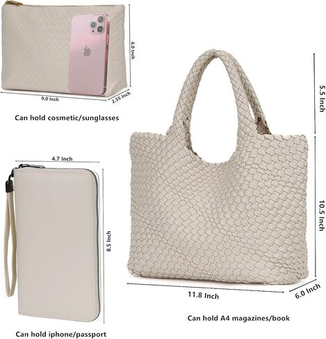 Woven Bag for Women Tote Bag Vegan Leather Woven Large Travel Handbag And Purse Handmade Hobo Shoulder Bag for Women in Saudi Arabia