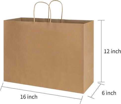 bagmad 50 Pack 16x6x12 Inches Large Plain Natural Brown Kraft Paper Bags with Handles Bulk for Shopping Wedding Grocery Retail Merchandise Business Craft Gift Bags(50 Count) in Saudi Arabia