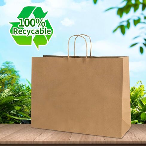 bagmad 50 Pack 16x6x12 Inches Large Plain Natural Brown Kraft Paper Bags with Handles Bulk for Shopping Wedding Grocery Retail Merchandise Business Craft Gift Bags(50 Count) in Saudi Arabia