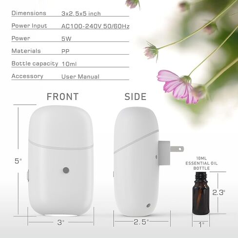 Waterless Essential Oil Diffuser - 10ml Plug in Diffuser for Bedroom, Bathroom, Living Room,Reading Room, Yoga Room, Small Office, and Anywhere in Your Home,Suitable for Small and Medium-Sized Rooms in Saudi Arabia