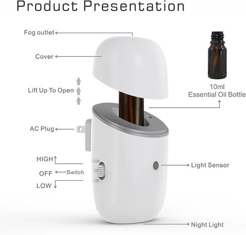 Waterless Essential Oil Diffuser - 10ml Plug in Diffuser for Bedroom, Bathroom, Living Room,Reading Room, Yoga Room, Small Office, and Anywhere in Your Home,Suitable for Small and Medium-Sized Rooms in Saudi Arabia