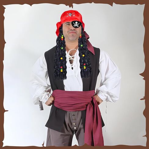 قبعة حفلات القراصنة من D-Fokes، مجموعة إكسسوارات القراصنة المضحكة، ملحقات رقعة العين لحجاب القراصنة المستعار، ملحقات القراصنة للنساء والرجال البالغين، أزياء القراصنة للهالوين، والحفلات التنكرية، والحفلات التنكرية in Kuwait