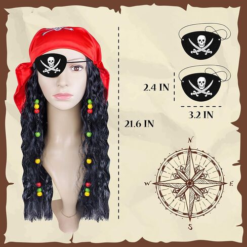 قبعة حفلات القراصنة من D-Fokes، مجموعة إكسسوارات القراصنة المضحكة، ملحقات رقعة العين لحجاب القراصنة المستعار، ملحقات القراصنة للنساء والرجال البالغين، أزياء القراصنة للهالوين، والحفلات التنكرية، والحفلات التنكرية in Kuwait