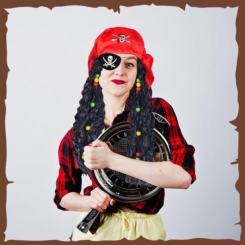 قبعة حفلات القراصنة من D-Fokes، مجموعة إكسسوارات القراصنة المضحكة، ملحقات رقعة العين لحجاب القراصنة المستعار، ملحقات القراصنة للنساء والرجال البالغين، أزياء القراصنة للهالوين، والحفلات التنكرية، والحفلات التنكرية in Kuwait