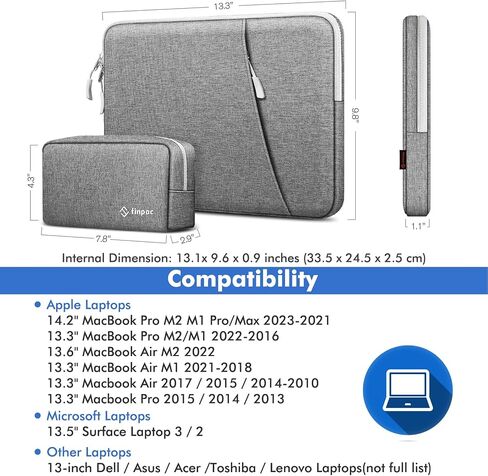 FINPAC Laptop Sleeve with Accessory Pouch for MacBook Pro M4/M3/M2/M1 14-inch, MacBook Air/Pro 13, Protective Case with Tech Bag in Saudi Arabia