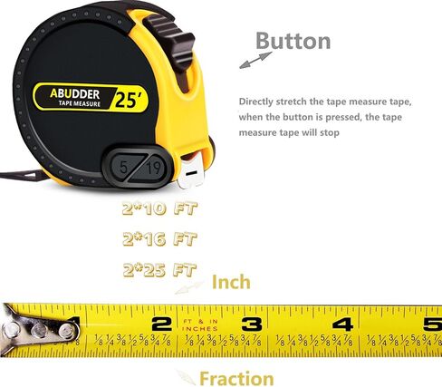 مجموعة شريط قياس، 6 أشرطة قياس (10 بوصات و16 بوصة و25 بوصة)، شريط قياس سهل القراءة قابل للسحب بكسور 1/8، شريط قياس in Kuwait