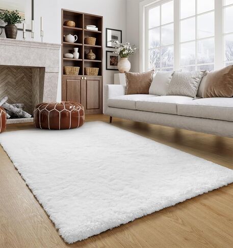 Lahome White Fluffy Fuzzy Rug 5x7 Area Rugs for Living Room, Faux Fur Rug for Nursery Kids with Rubber Backing, Washable Ultra Soft Non-Shedding Plush Shag Carpet for Girls Bedroom in Saudi Arabia
