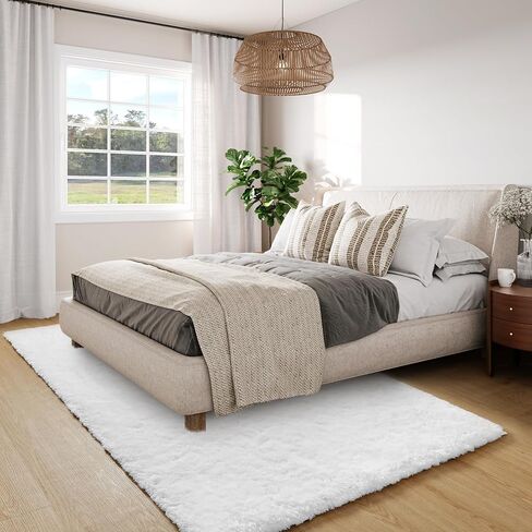 Lahome White Fluffy Fuzzy Rug 5x7 Area Rugs for Living Room, Faux Fur Rug for Nursery Kids with Rubber Backing, Washable Ultra Soft Non-Shedding Plush Shag Carpet for Girls Bedroom in Saudi Arabia