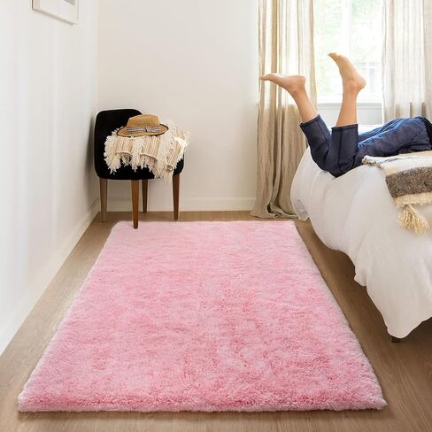 Lahome White Fluffy Fuzzy Rug 5x7 Area Rugs for Living Room, Faux Fur Rug for Nursery Kids with Rubber Backing, Washable Ultra Soft Non-Shedding Plush Shag Carpet for Girls Bedroom in Saudi Arabia