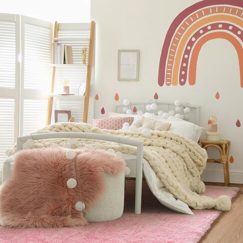 Lahome White Fluffy Fuzzy Rug 5x7 Area Rugs for Living Room, Faux Fur Rug for Nursery Kids with Rubber Backing, Washable Ultra Soft Non-Shedding Plush Shag Carpet for Girls Bedroom in Saudi Arabia