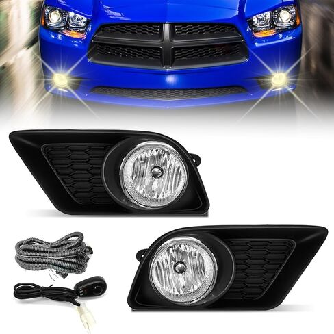 مجموعة مصابيح الضباب لسيارة دودج تشارجر 2011 2012 2013 2014، زوج من مصابيح الضباب مع مصابيح الهالوجين والمبيت - عدسات شفافة in Kuwait